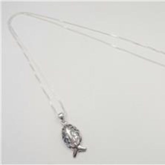 STERLING SILVER NAUTICAL FISH WITH CROSS NECKLACE - Picture 6 of 6